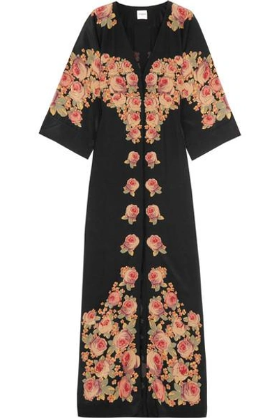 Shop Vilshenko Bolce Floral-print Silk Dress In Black