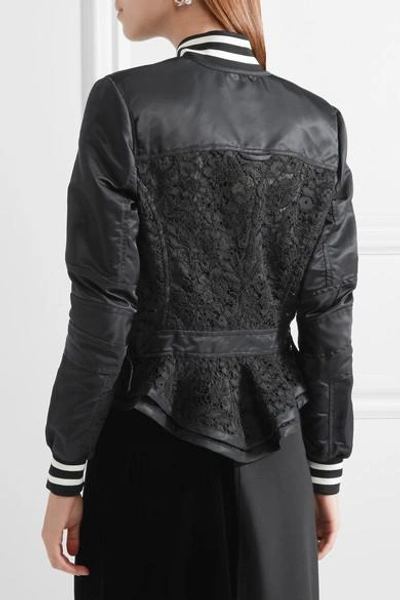 Shop Veronica Beard Jones Shell And Corded Lace Bomber Jacket In Black