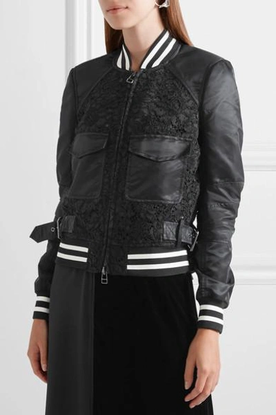 Shop Veronica Beard Jones Shell And Corded Lace Bomber Jacket In Black
