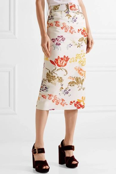 Shop Rosie Assoulin Belted Floral-print Cotton-blend Faille Skirt