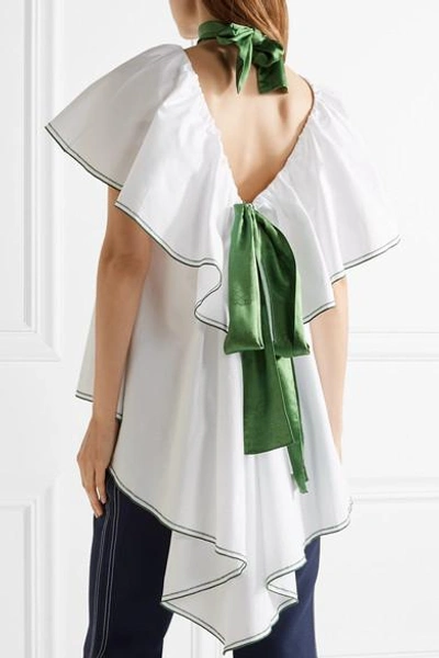 Shop Rosie Assoulin Asymmetric Silk-trimmed Cotton-poplin Top