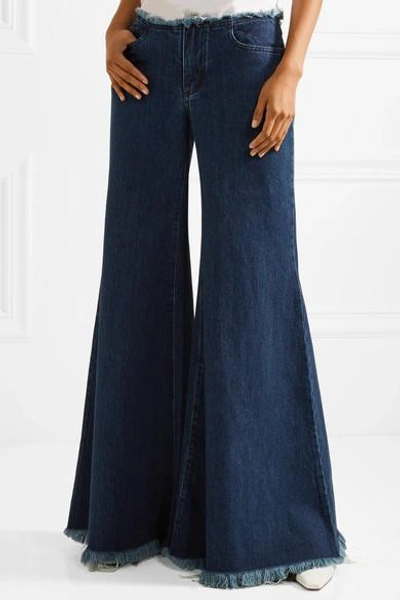 Shop Marques' Almeida Frayed Mid-rise Wide-leg Jeans In Dark Denim