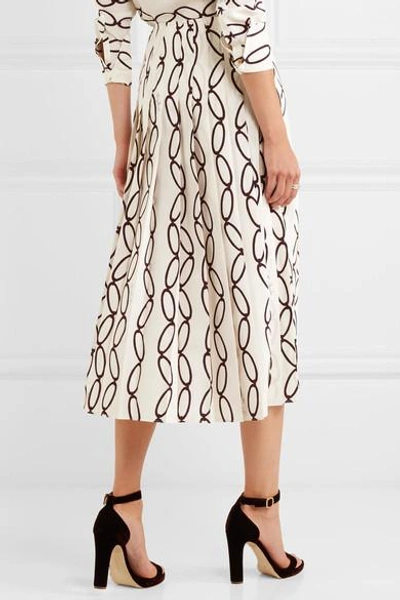 Shop Tory Burch Hailee Pleated Printed Silk Crepe De Chine Midi Skirt