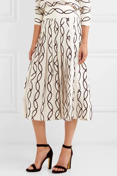 Shop Tory Burch Hailee Pleated Printed Silk Crepe De Chine Midi Skirt