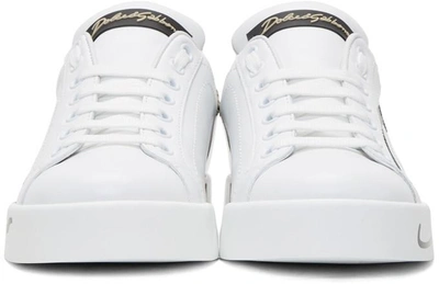 Shop Dolce & Gabbana White & Gold Writing Sneakers