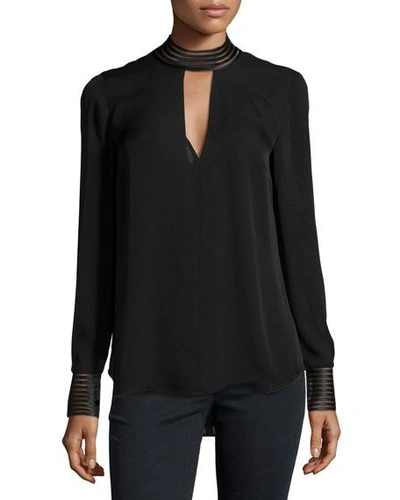 Veronica Beard Bolton Silk Tie-back Blouse, Black