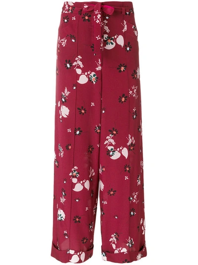 Valentino Floral Print Palazzo Trousers In Brik Red