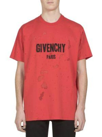 Givenchy Destroyed Graphic Logo Tee In Red