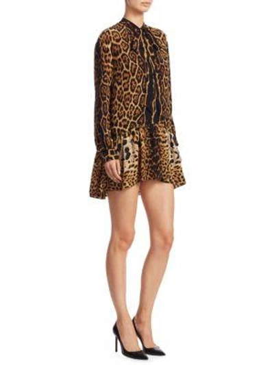 Shop Saint Laurent Leopard-print Crepe De Chine Flounce Dress