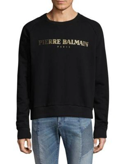 Shop Pierre Balmain Foil Logo Cotton Sweatshirt In Black
