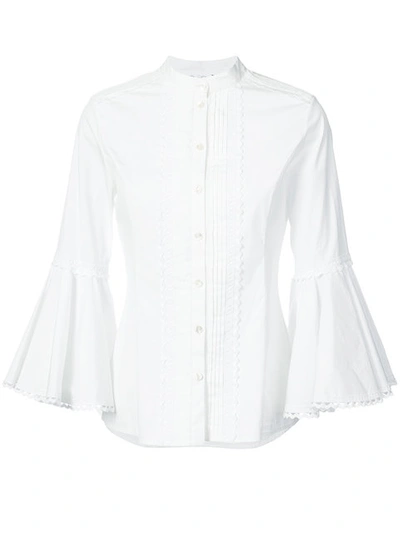 Oscar De La Renta Pintuck-pleat Bell-sleeve Poplin Shirt In White