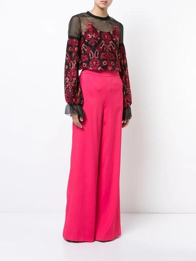 Shop Oscar De La Renta Sheer Blouse With Print