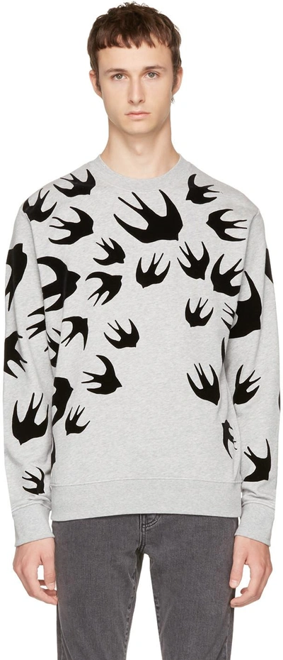 Shop Mcq By Alexander Mcqueen Mcq Alexander Mcqueen Grey And Black Swallows Clean Sweatshirt In 1225 - Mercury Melan