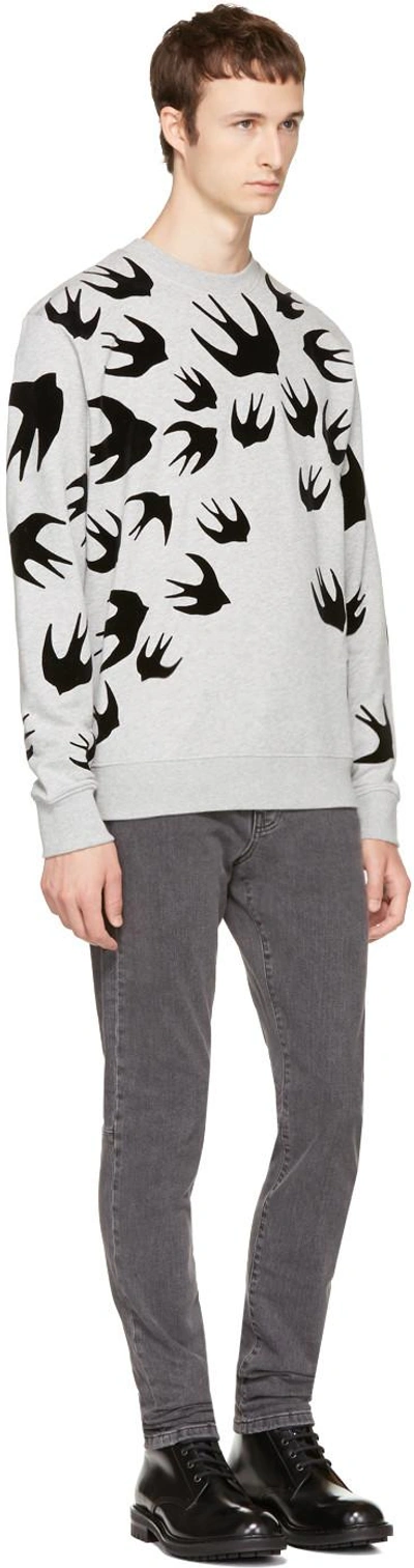 Shop Mcq By Alexander Mcqueen Mcq Alexander Mcqueen Grey And Black Swallows Clean Sweatshirt In 1225 - Mercury Melan