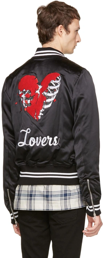 Shop Amiri Black Silk 'lovers' Baseball Jacket In 117blk Black