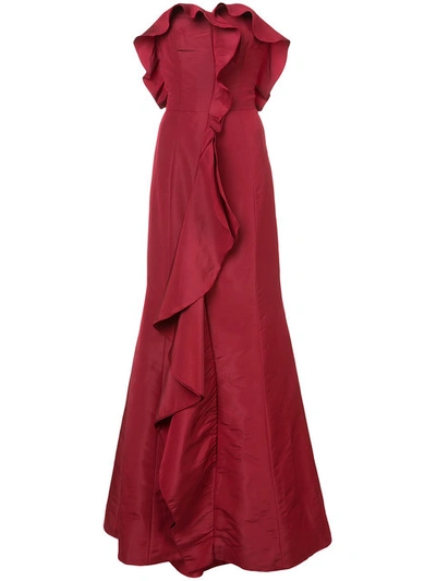 Oscar De La Renta Woman Strapless Ruffled Silk-faille Gown Claret In Red