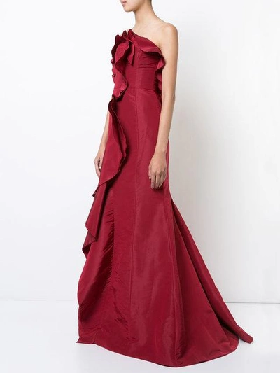 Shop Oscar De La Renta Ruffle Flared Gown In Red