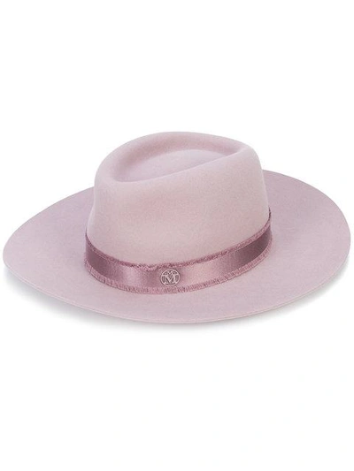 Shop Maison Michel Logo Plaque Panama Hat In Pink & Purple