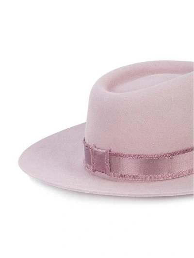 Shop Maison Michel Logo Plaque Panama Hat In Pink & Purple