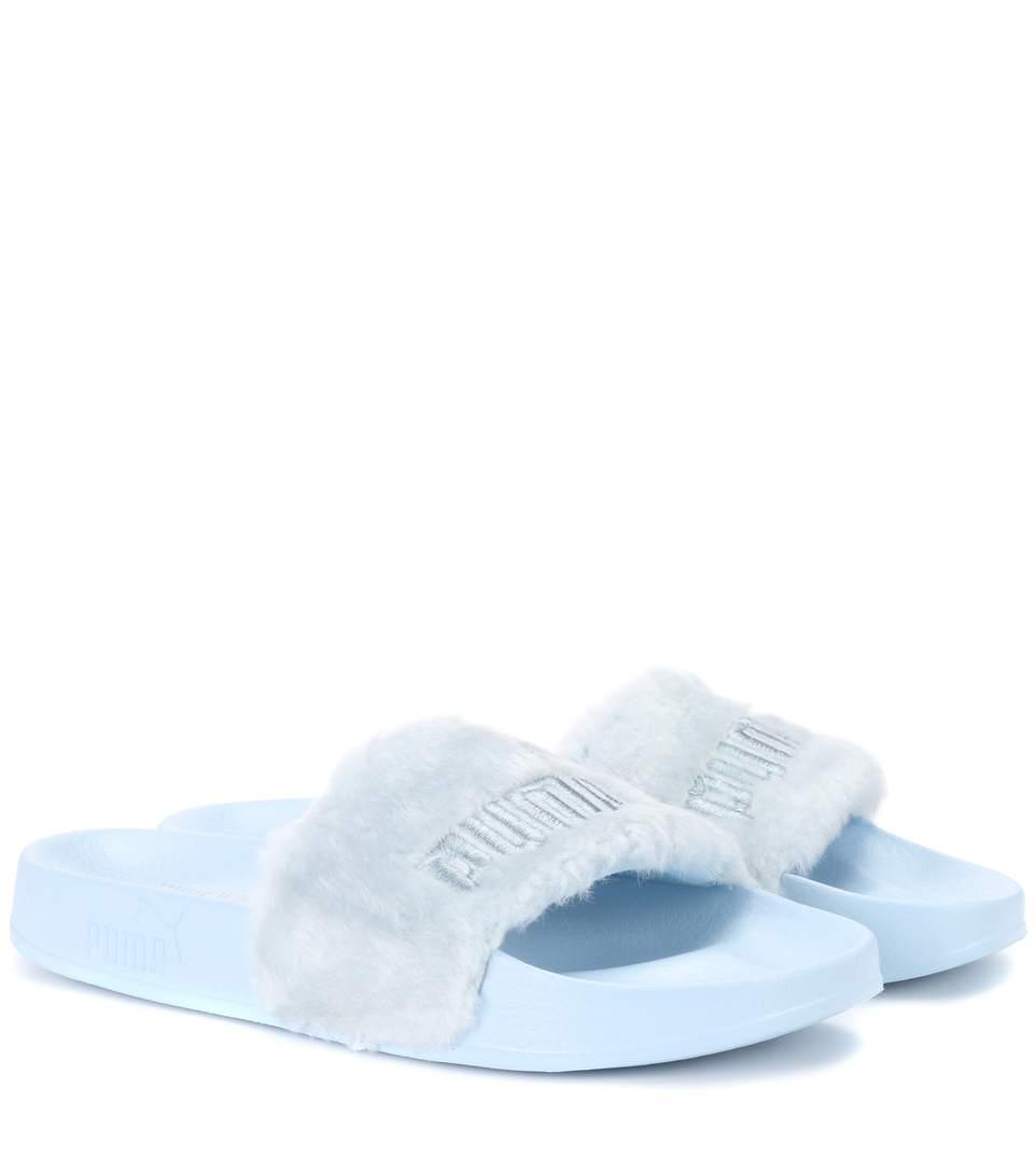 Fenty X Puma Faux Fur Slides In Blue Modesens