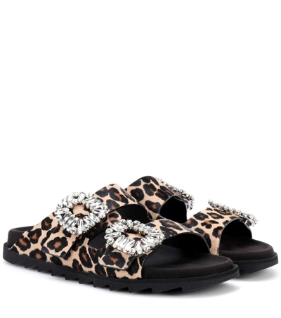 Shop Roger Vivier Slidy Viv' Calf Hair Slides In Brown