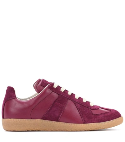Shop Maison Margiela Replica Leather And Suede Sneakers In Red