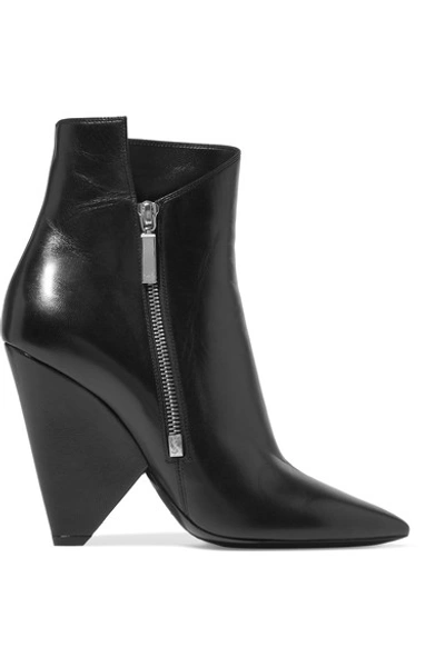 Shop Saint Laurent Niki Leather Ankle Boots In Black