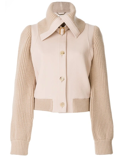Chloé Soft Brushed Wool Bomber Jacket In Pink. In Earthy Pink
