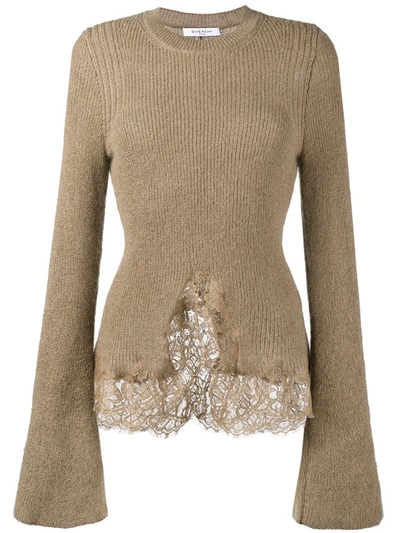 Givenchy Knitted Lace Hem Jumper In Brown