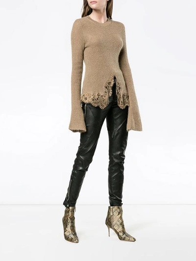 Shop Givenchy Knitted Lace Hem Jumper In Brown