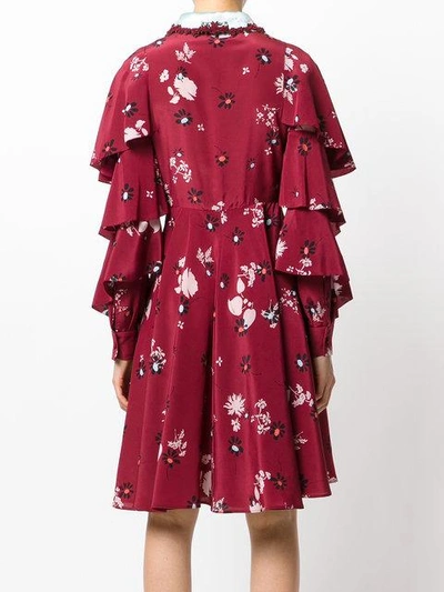 Shop Valentino Crepe De Chine Floral Print Dress - Red