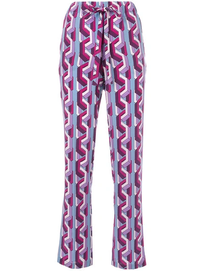 Gucci Pink Multicolor Web Chain Print Silk Pajama Pant