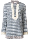 TORY BURCH FRINGED DETAIL PATTERNED TUNIC,4014412217646