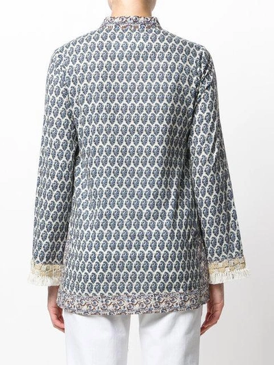 Shop Tory Burch Fringed Detail Patterned Tunic In White