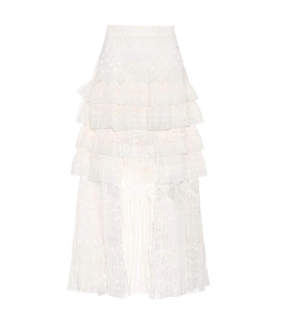 Shop Zimmermann Pleated Mesh Skirt In Pearl