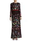 MONIQUE LHUILLIER Printed Long Sleeves Floor-Length Gown,0400095417966