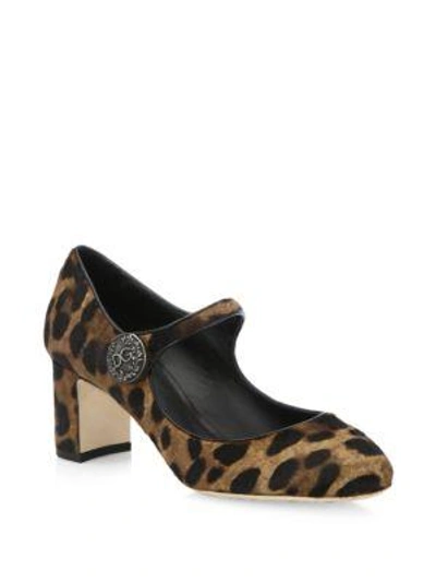 Shop Dolce & Gabbana Leopard-print Calf Hair Mary Jane Pumps In Brown