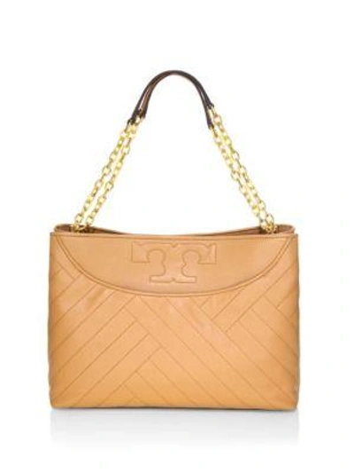 Tory Burch Alexa Slouchy Quilted Leather Tote In Aged Vachetta/gold