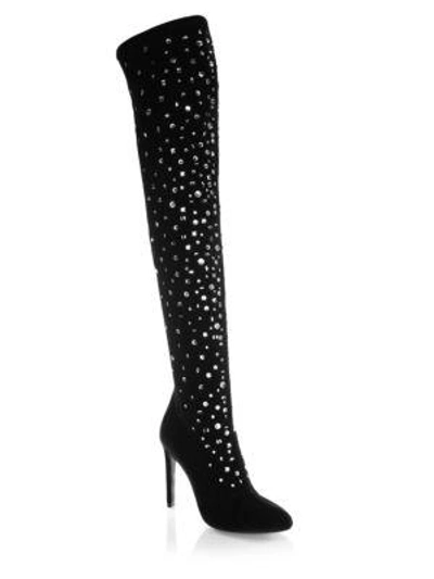 Shop Giuseppe Zanotti Crystal Velvet Over-the-knee Boots In Black