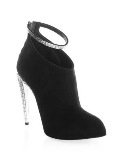 Shop Giuseppe Zanotti Crystal Ankle Strap Suede Booties In Nero