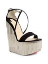 CHRISTIAN LOUBOUTIN Foxtrottissima 160 Satin & Metallic Fringe Platform Wedge Sandals