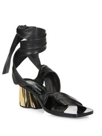 Shop Proenza Schouler Asymmetric Leather Ankle-wrap Sandals In Black