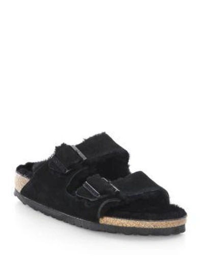 Birkenstock Arizona Shearling And Suede Sandals In Black