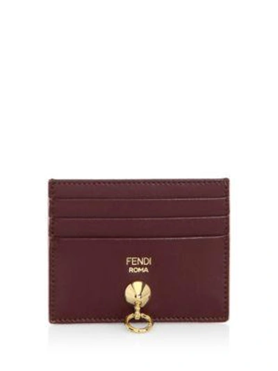 Shop Fendi Leather Card Case In Coal Black Emerald Green Soft Gold