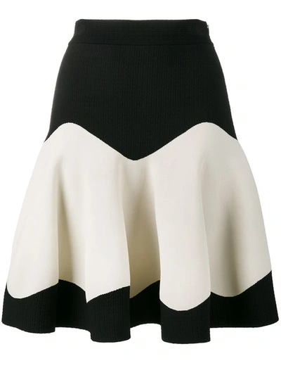 Alexander Mcqueen Bicolor Contrast Jacquard Flounce Skirt In Black