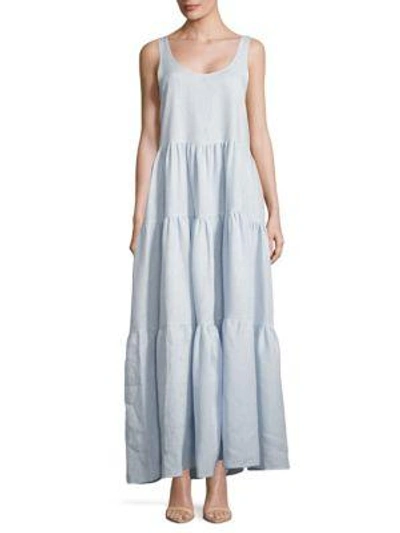 Lisa Marie Fernandez Tiered Linen Dress In Faded Blue Multi