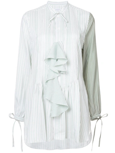 Jw Anderson Striped Frill-panel Silk Shirt In Apple