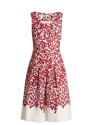 Oscar De La Renta Graphic Leaves-print Stretch-cotton Dress In Red White