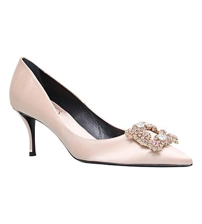 Flower embellished satin court shoes