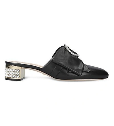 Shop Gucci Candy Bow And Crystal Embellished Leather Mules In Black